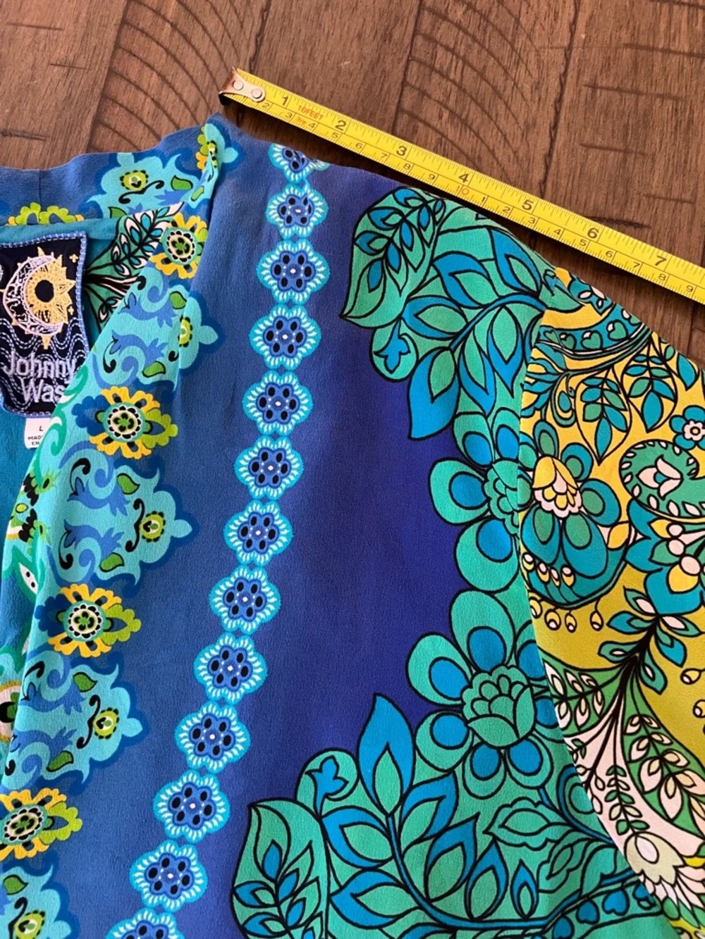 Johnny Was 100% Silk KAHINU Dress  in Diomedes Blue Green Sz L LIKE NEW - Picture 12 of 14